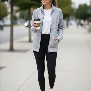 Thread + Supply Heathered Grey Full-Zip Mock Neck Jacket - Size M